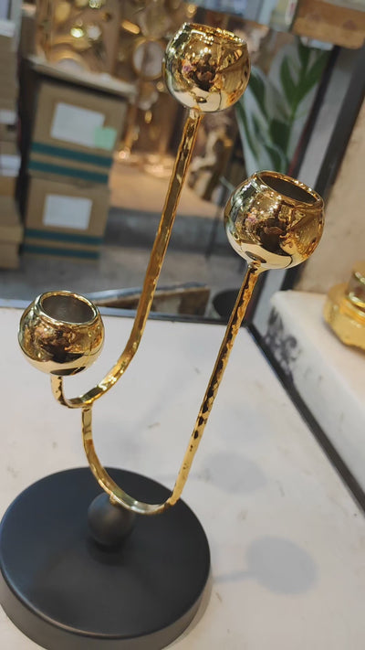 Modern Gold Triple Candle Holder – Luxury Metal Decor Stand , 12 by 5 inches
