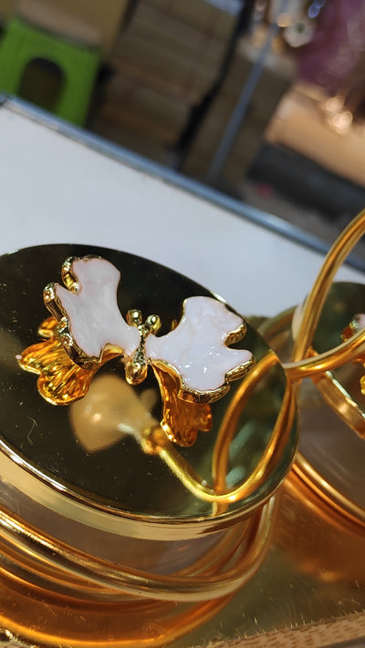 Elegant Double Jar Decorative Storage Container – Golden Finish with Flower Stand