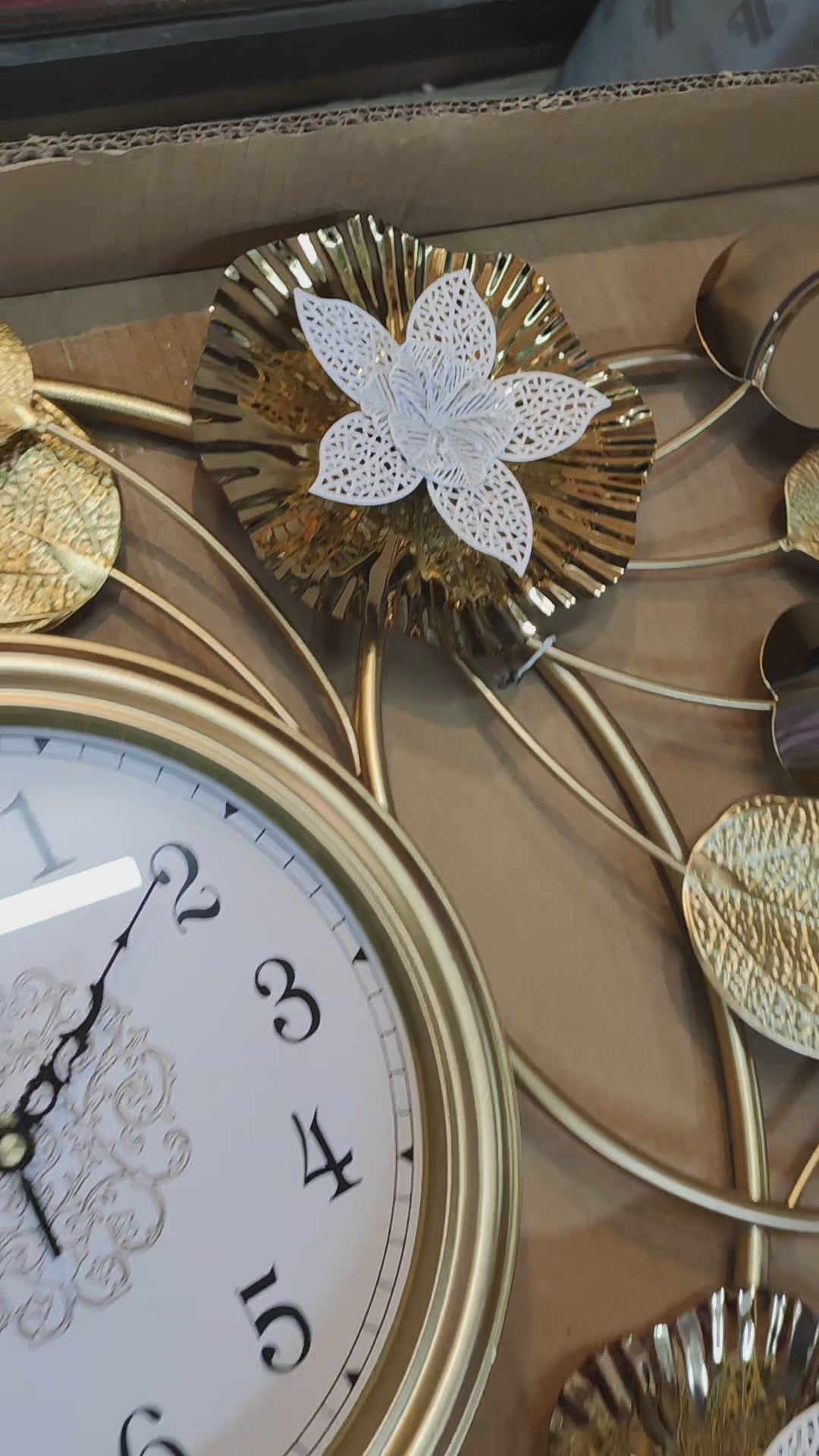 Premium Gold Metal Floral Wall Clock – Luxury Modern Home Decor ,size 20 by 40 inches