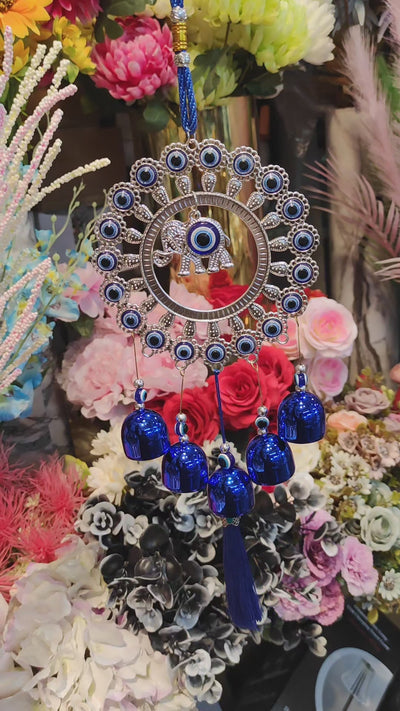 Decorative Evil Eye Hanging with Elephant & Blue Bells – Protection & Home Décor
