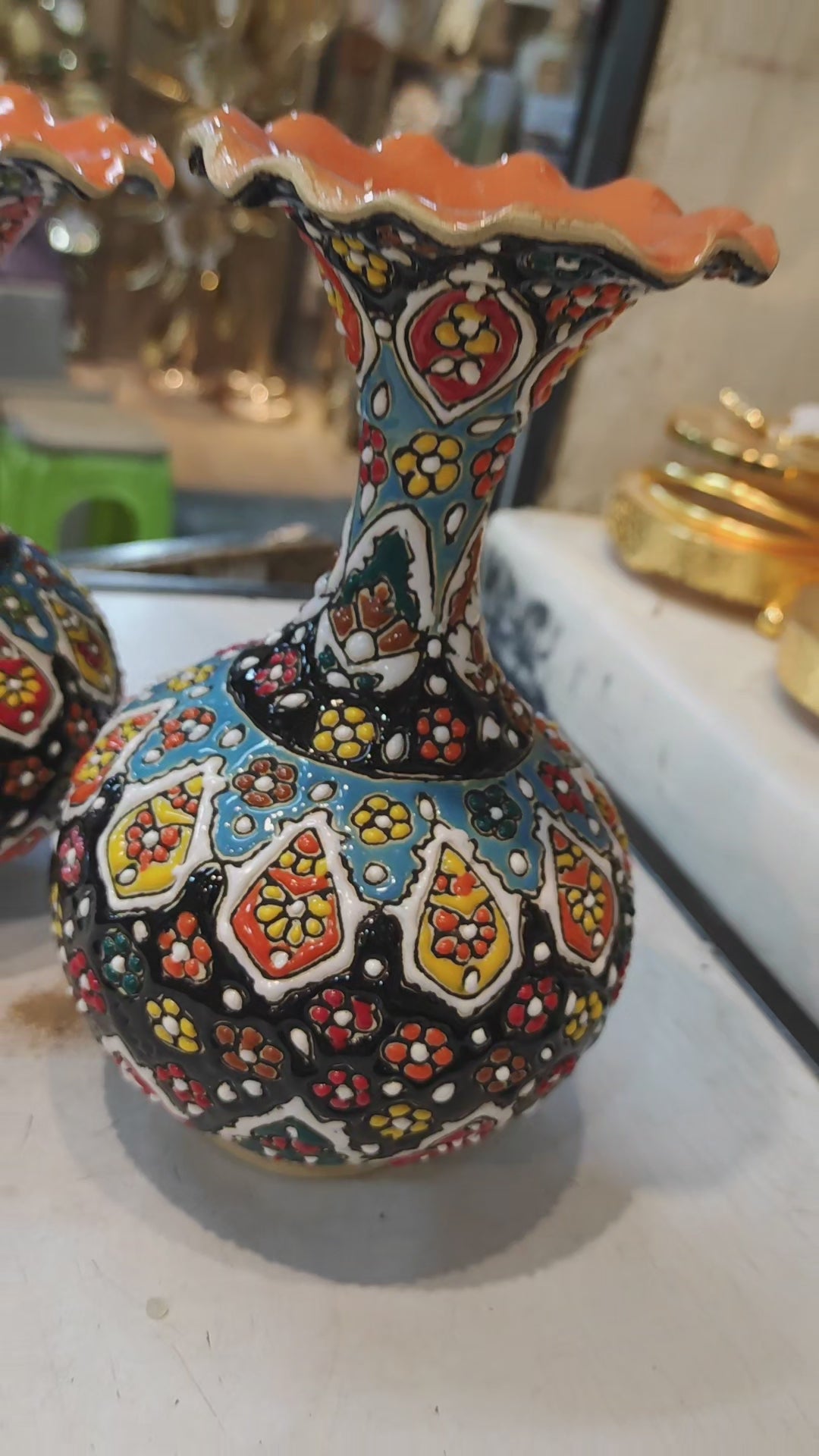 Handcrafted Multicolor Ceramic Vase – 8 by 5.5" inches ,Decorative Flower Pot (made in iran)