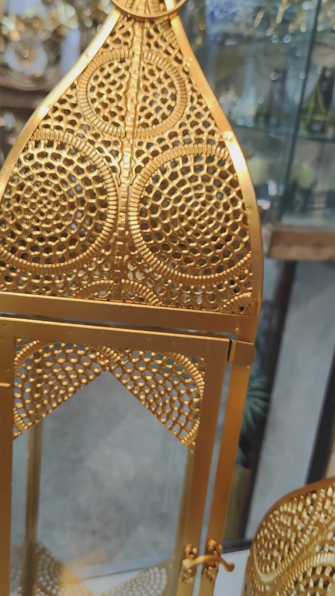 Brass Finish Metal Lantern/Lamp Set - Decorative Table Top Set (Small & Large) 17 & 24 inches Haghit